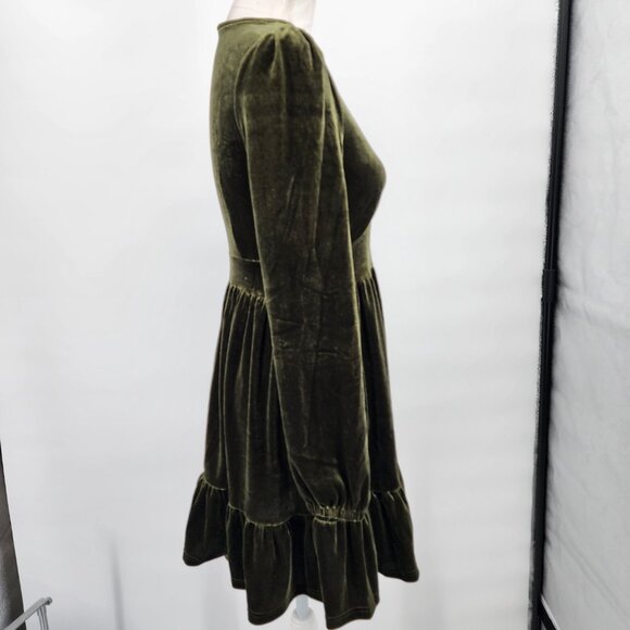 HALARA Deep V Neck Ruffled Hem Velvet Rifle Green Mini Party Dress XS NWT - Picture 10 of 11